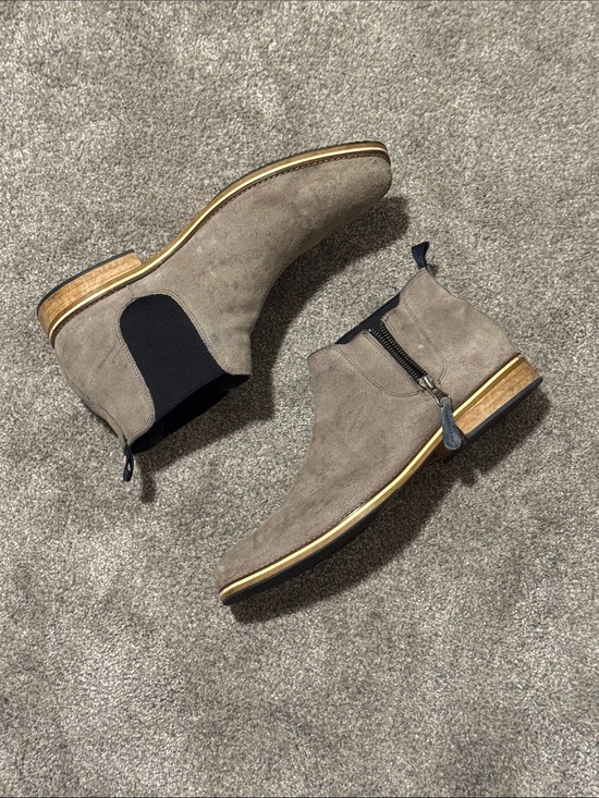 Thomas & Vine Other - Gray Suede Chukka Boots with Navy Blue Side Zip and Elastic Gusset